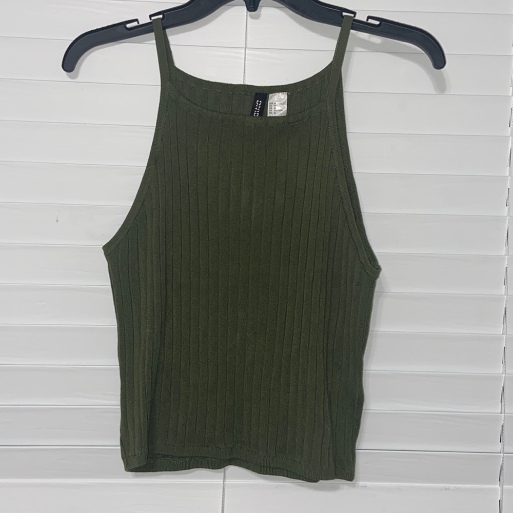 Olive Rib Knit cropped Top